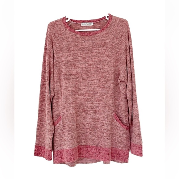GADEWAKE top size L heathered pink longsleeve cotton tunic shirt - Picture 1 of 6